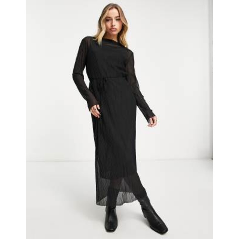 & Other Stories mesh midi dress in black
