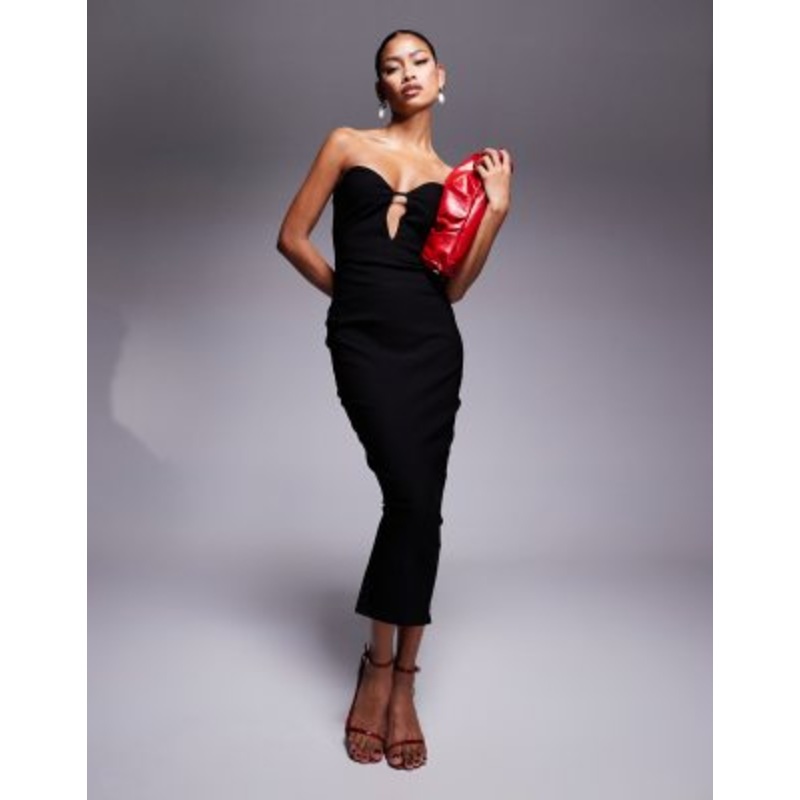 Vesper bengaline sweetheart neckline with cutout midaxi dress in black