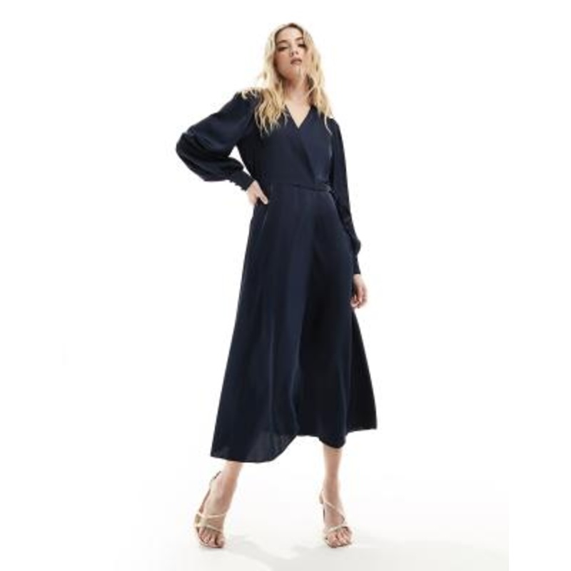 VILA wrap full maxi dress in navy