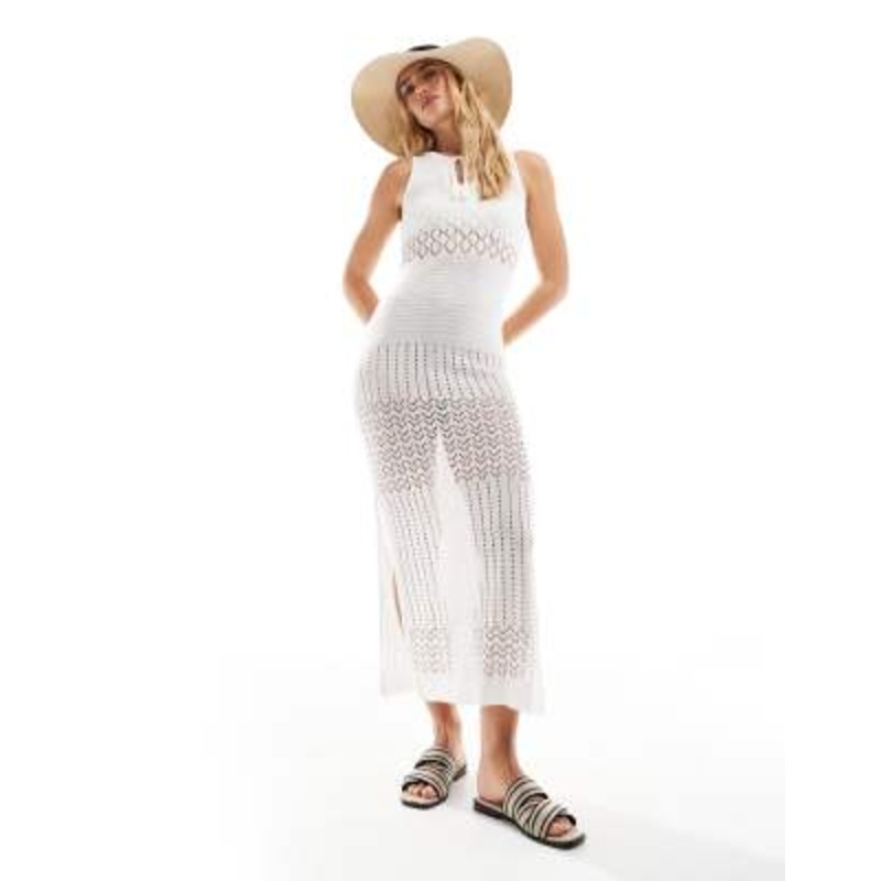 Accessorize maxi crochet detail dress in cream