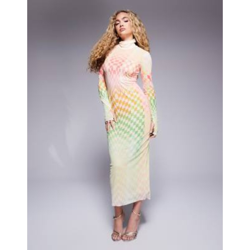 AFRM Shailene high neck mesh midi dress in pastel ombre print