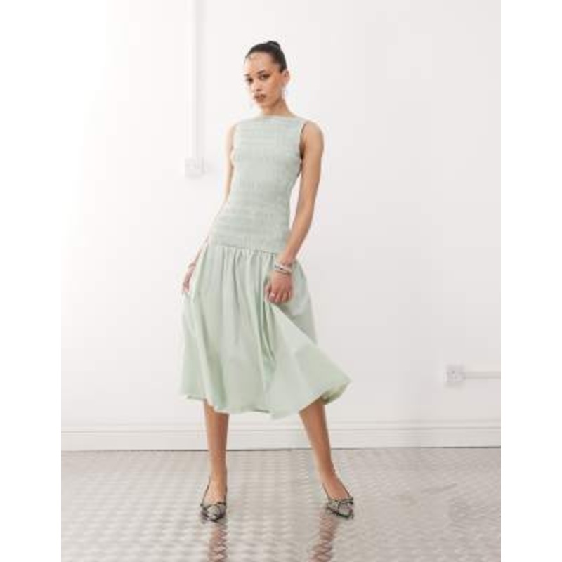 Amy Lynn shirred drop waist midi dress in mint green