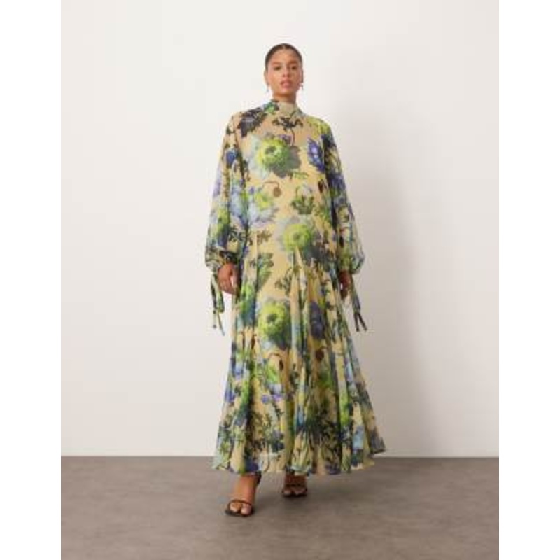 ARRANGE Curve high neck trapeze maxi dress in bold floral print