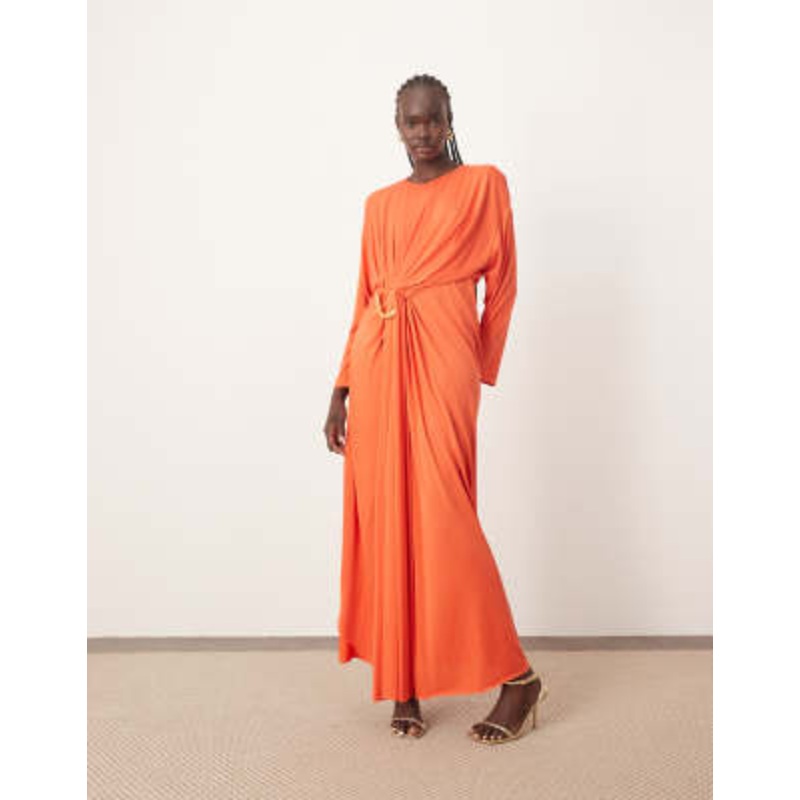 ARRANGE soft pleat maxi dress with hardware detail in red