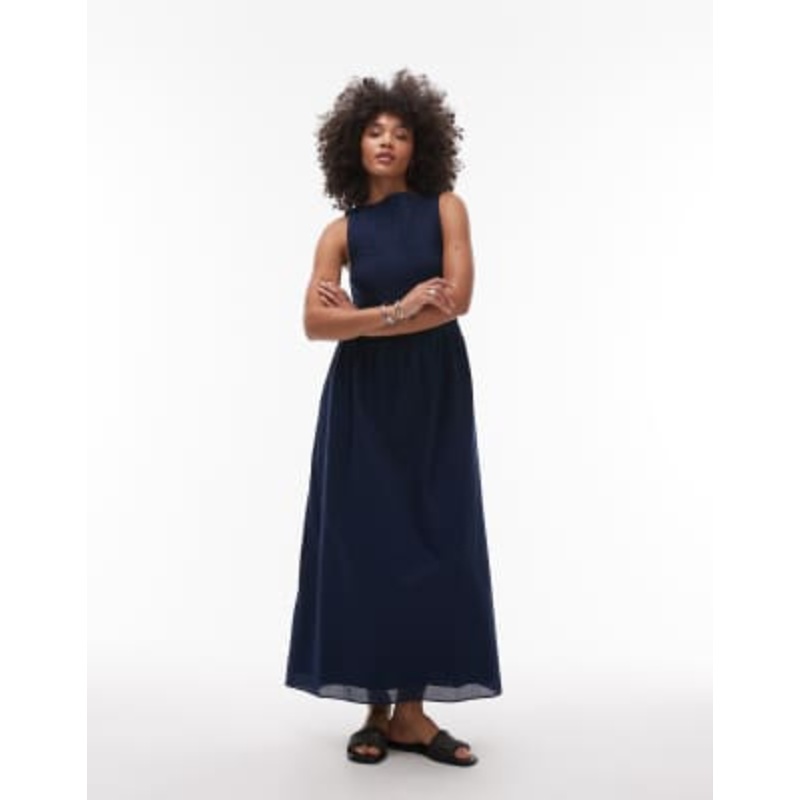 & Other Stories boat neck maxi dress with smocked bodice in blue