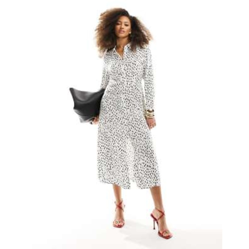 Vila maxi shirt dress in white spot print