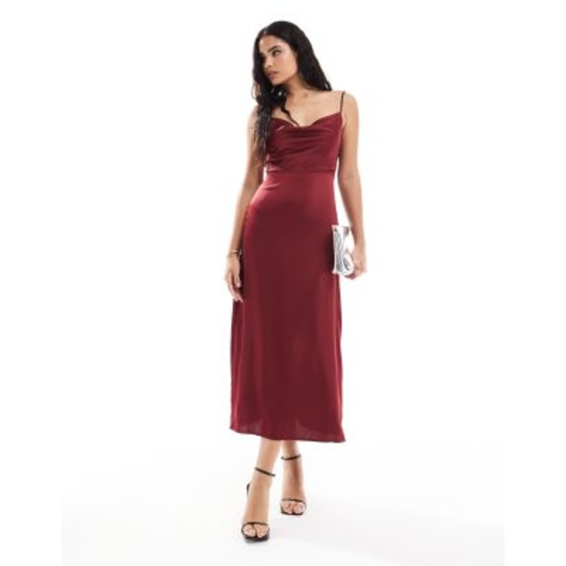 VILA satin cowl neck camisole maxi dress in red