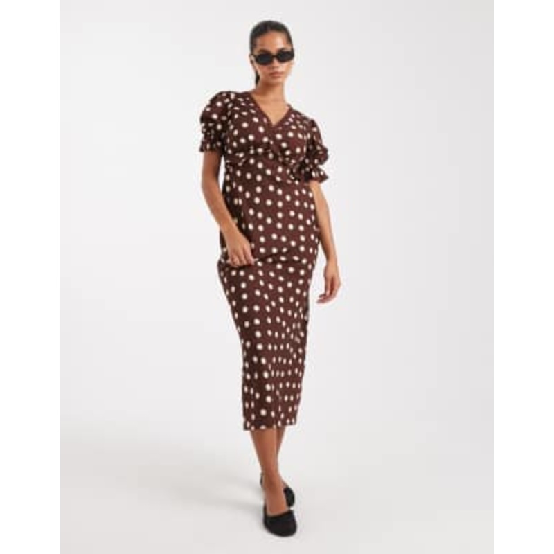 Wednesday’s Girl polka dot midaxi dress in brown