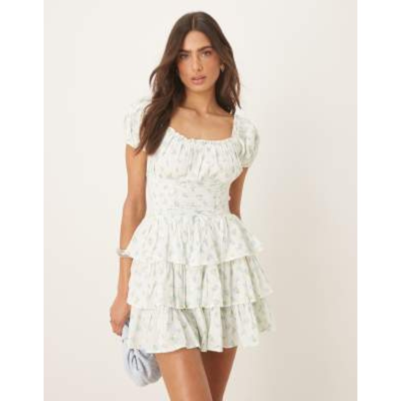 Amy Jane London Wisteria corset waist tiered mini dress in rosebud