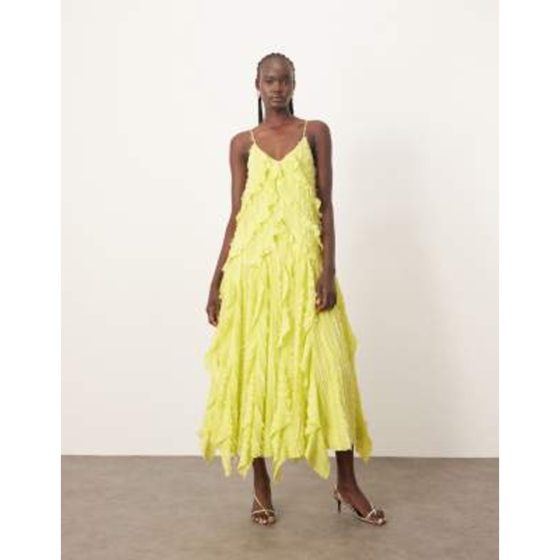ARRANGE textured ruffle cami midi dress in lime