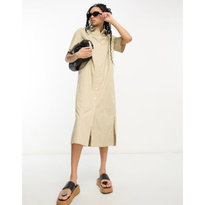 & Other Stories short sleeve midi shirt dress beige