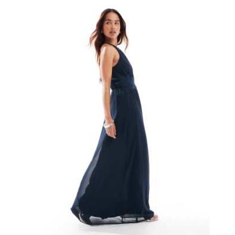 Vila Bridesmaid halterneck maxi dress in navy