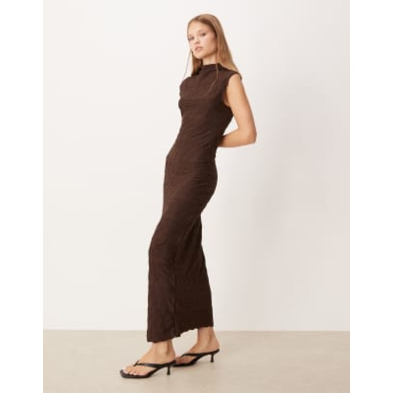 VILA textured jersey maxi dress in chocolate brown