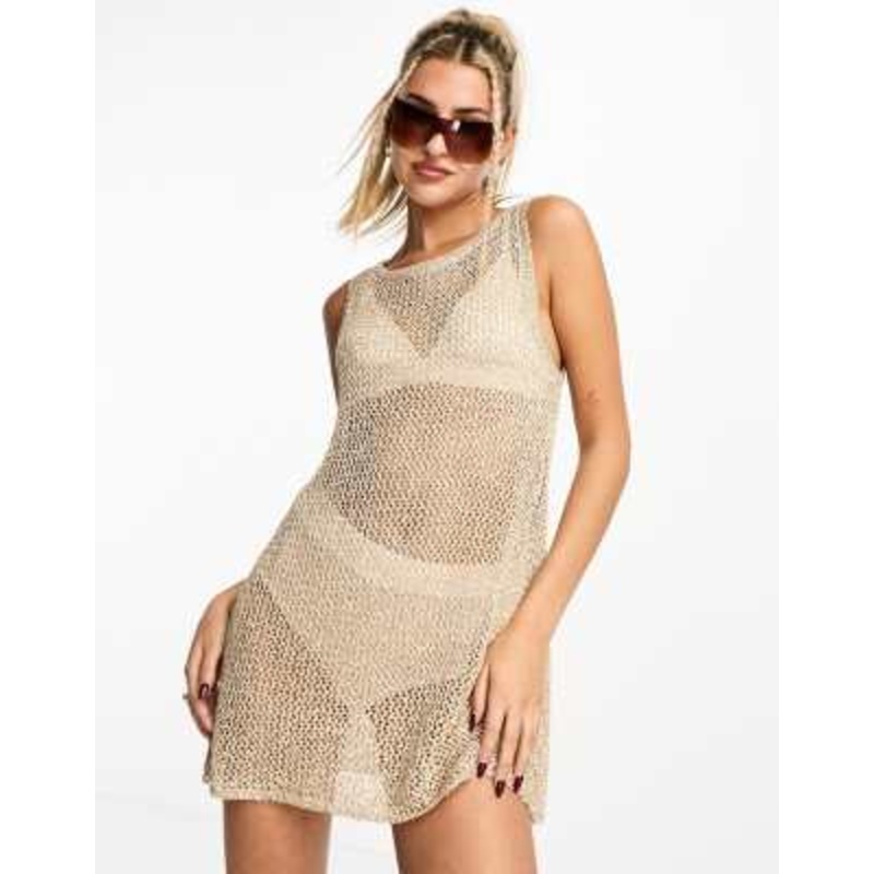 Weekday festival mini dress in beige sequin net