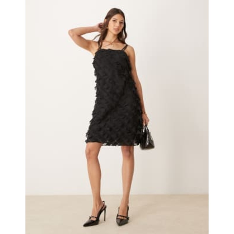 YAS ruffle detail cami mini dress in black