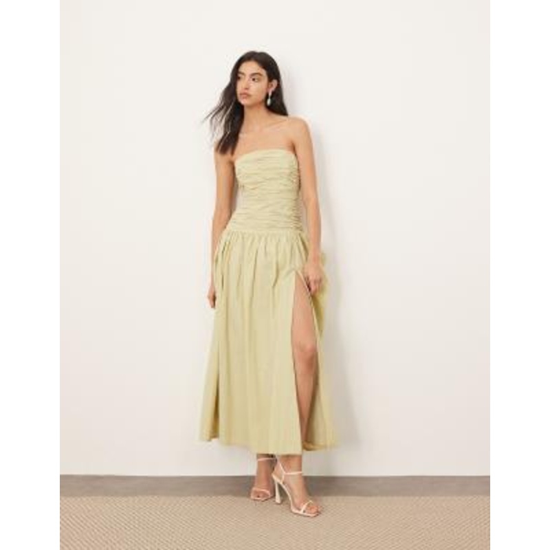 ARRANGE square cut bandeau midi dress in light olive