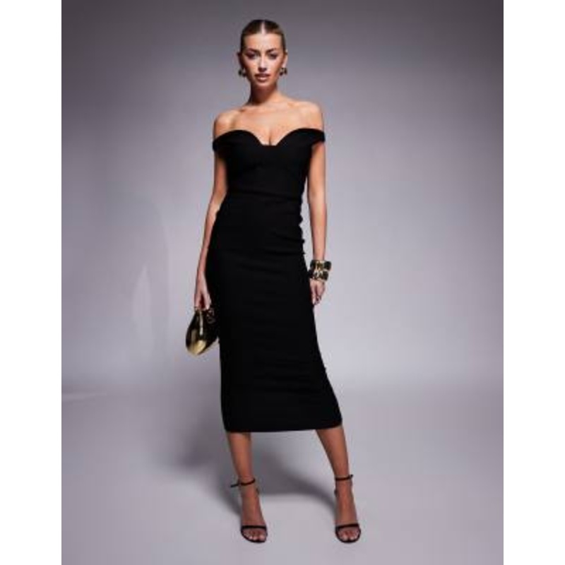 Vesper bengaline sweetheart neckline midaxi dress in black