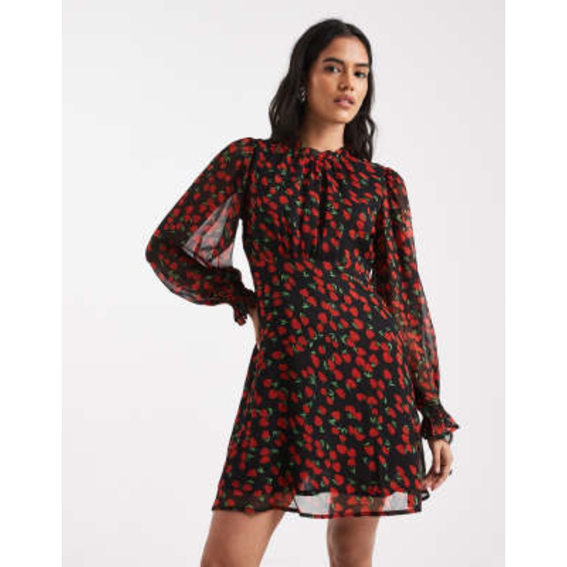 Wednesday’s Girl printed chiffon cherry print dress