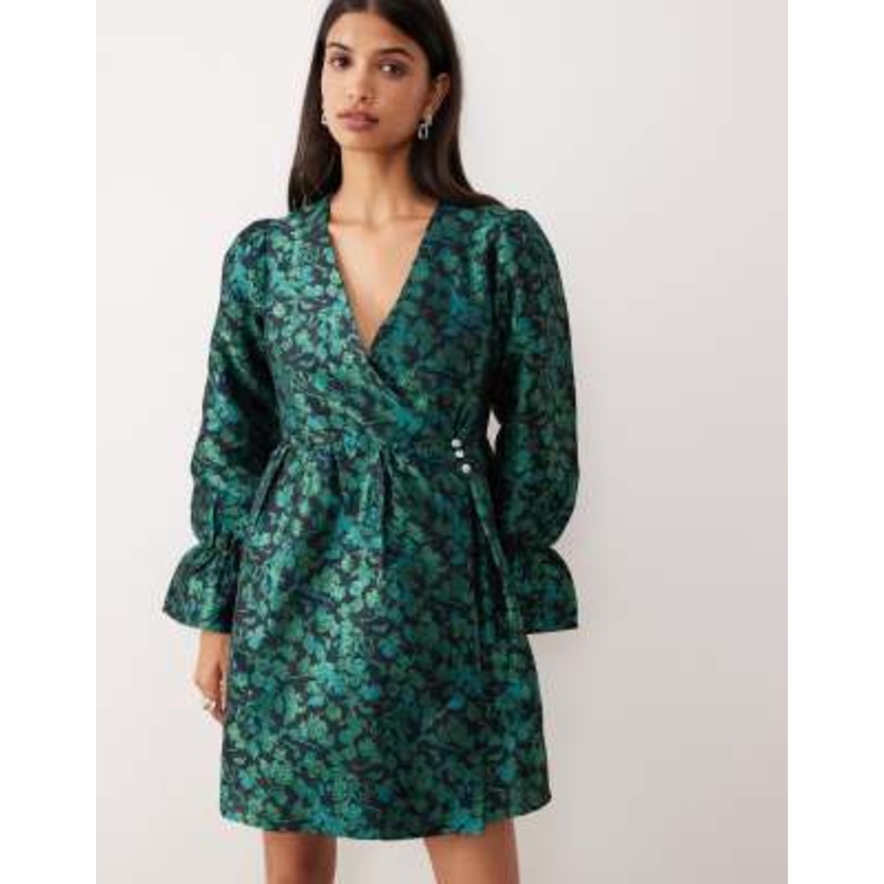 YAS long sleeve jacquard mini dress in black