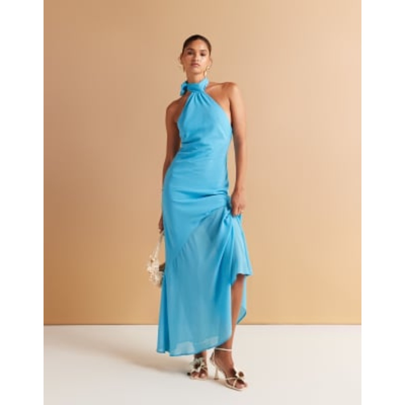 Amy Lynn scarf neck chiffon maxi dress in aqua blue