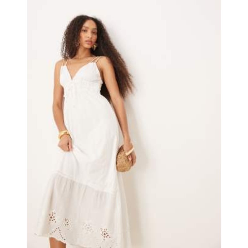 AWARE strappy maxi sundress with broderie detail in white