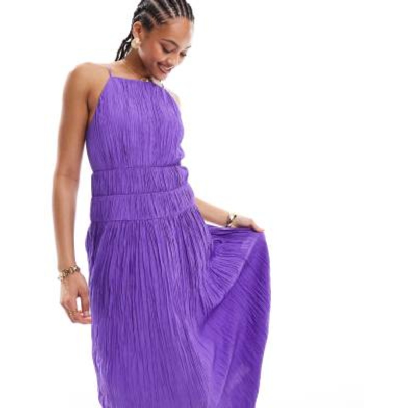 & Other Stories sleeveless midi dress with ruched and pleat detail in purple