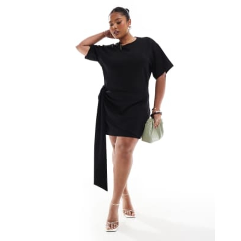 4th & Reckless Plus drape detail mini dress in black