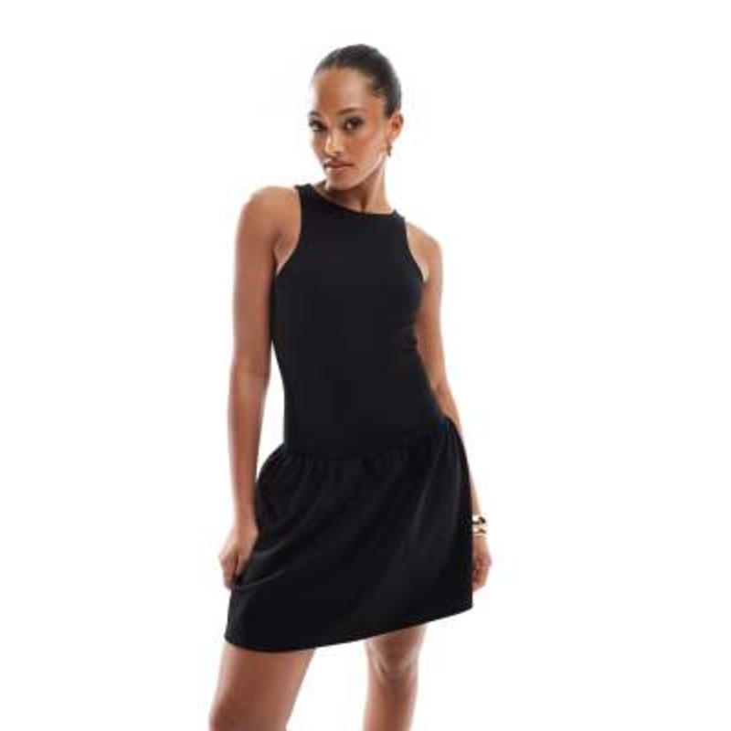 4th & Reckless sleeveless racerneck drop waist mini dress in black
