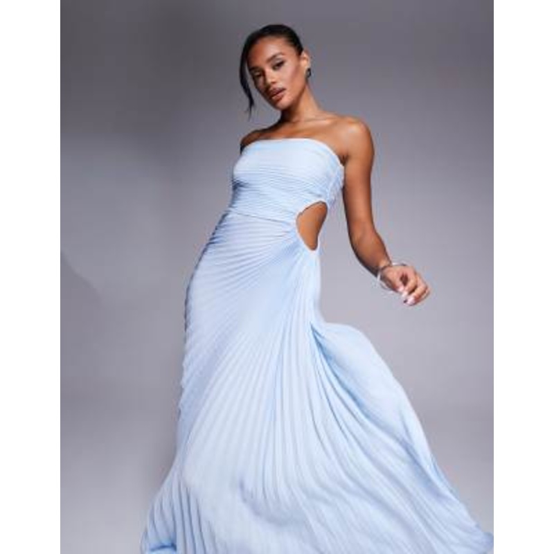 Aria Cove bandeau open side pleated maxi dress in baby blue