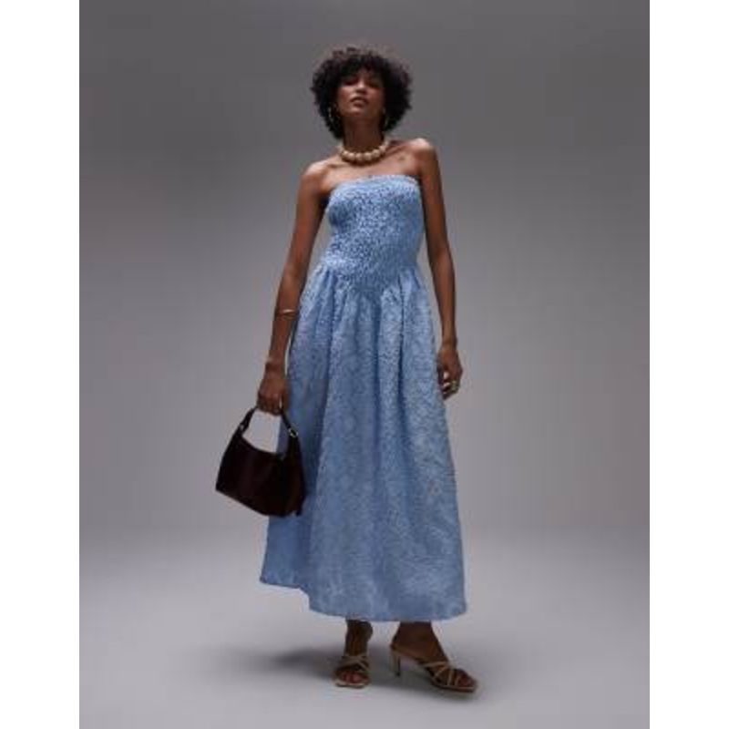 & Other Stories 3D floral midi dress with V-drop waist in light blue