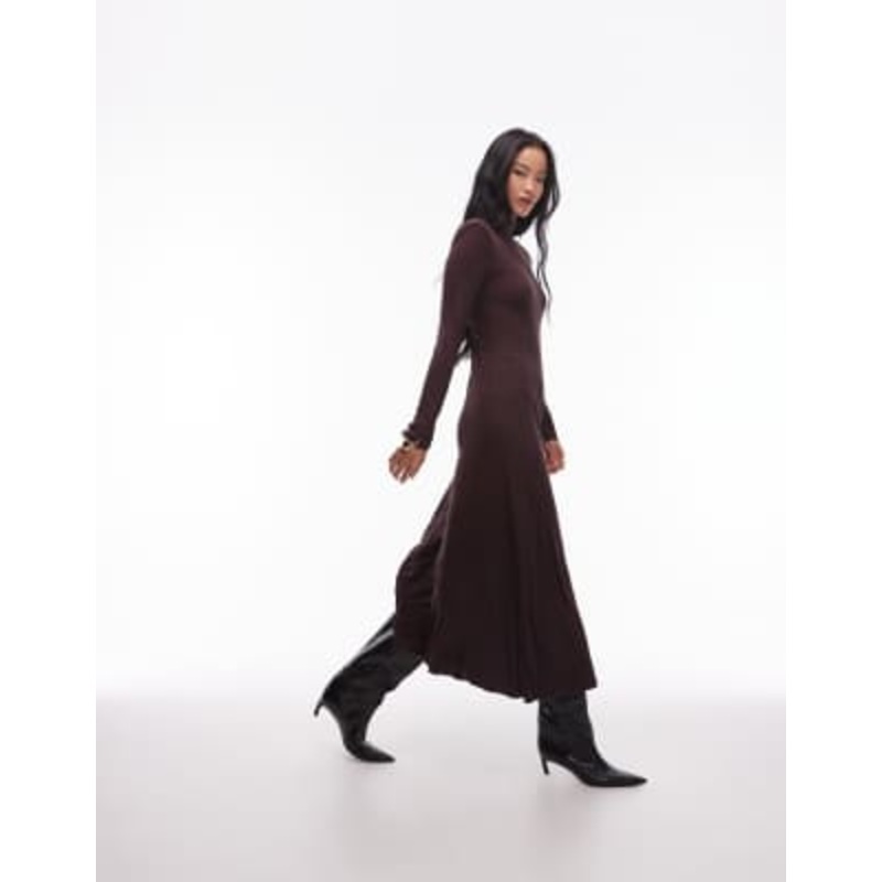& Other Stories jersey second skin long sleeve maxi dress in brown jacquard