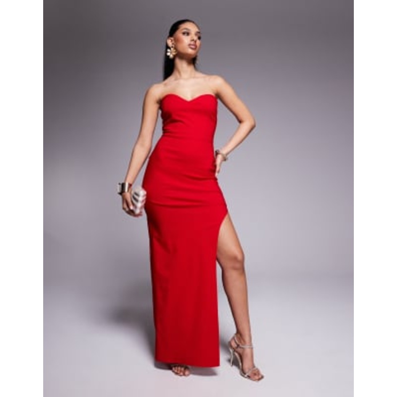 Vesper bengaline sweetheart bandeau maxi dress in red