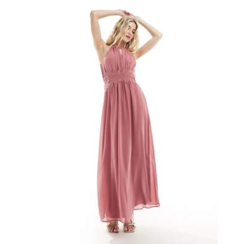 Vila Bridesmaid halterneck maxi dress in rose