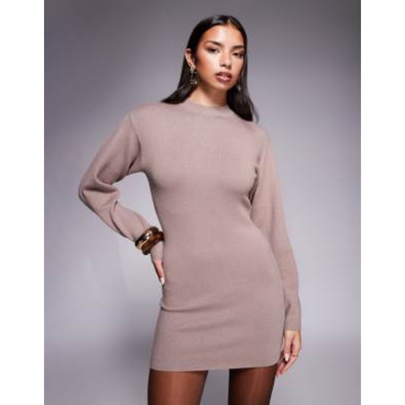 Aria Cove structured knit cocoon sleeve sweater dress in mocha