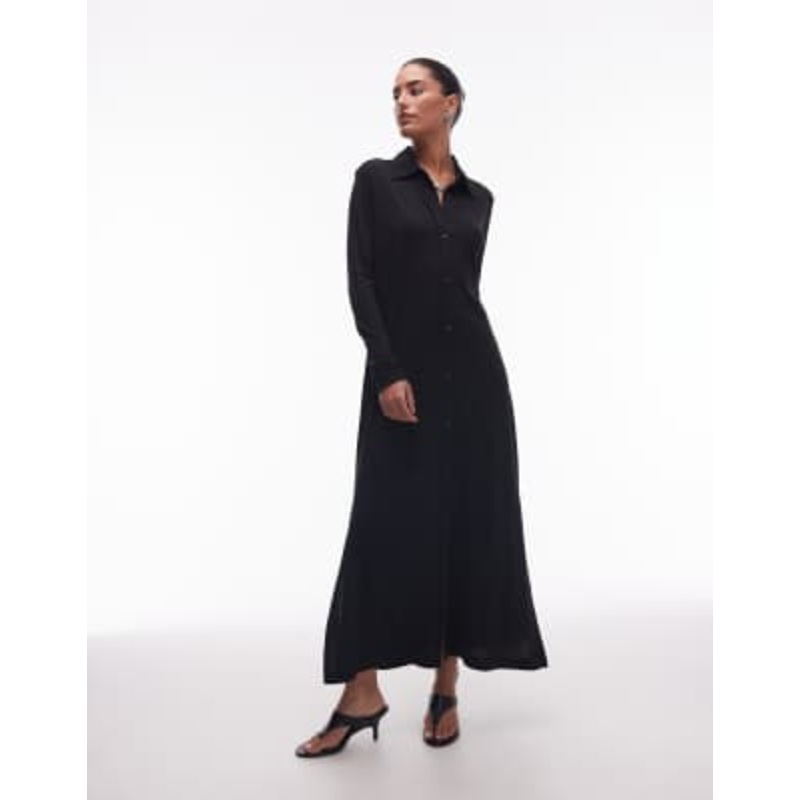 ARKET jersey maxi shirt dress in black