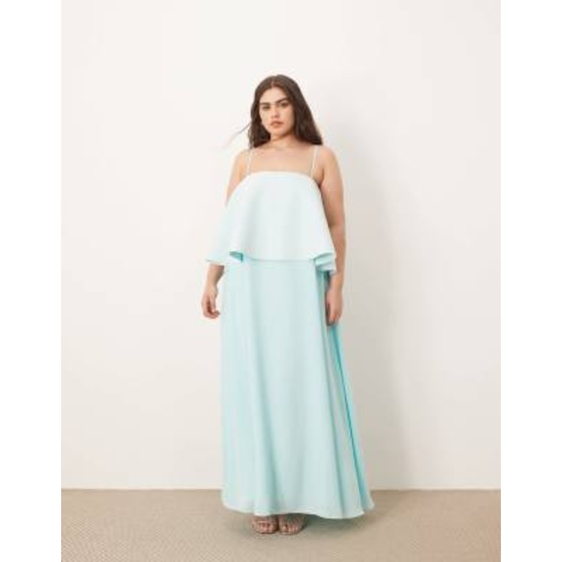 ARRANGE Curve strappy layered volume maxi dress in light blue