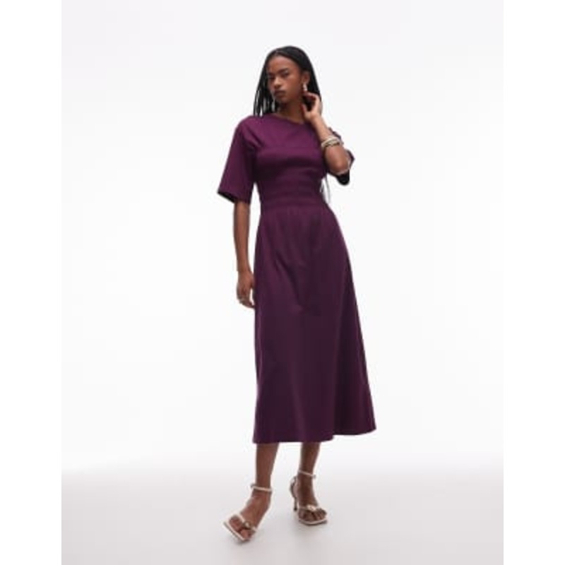 & Other Stories jersey midaxi dress with ruched corset detail in berry burgundy