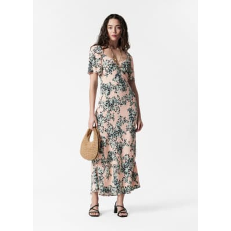 & Other Stories puff sleeve midaxi dress with twist sweetheart neckline in floral print