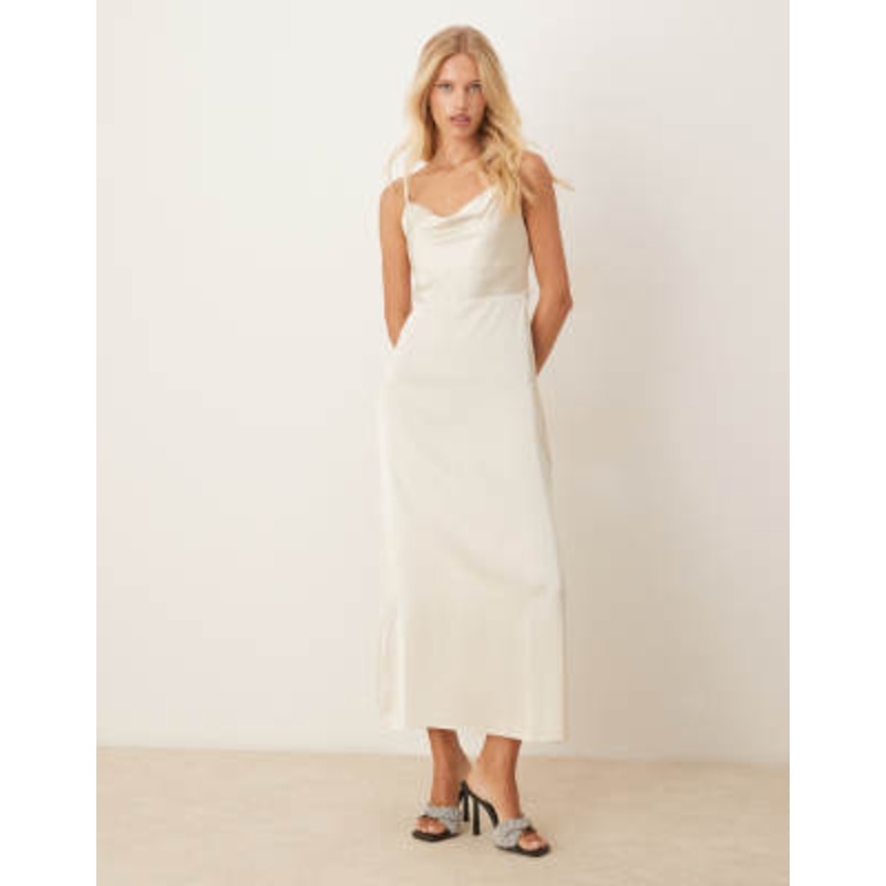 VILA satin cowl neck cami maxi dress in cream