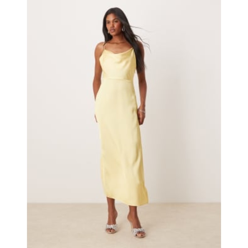 Vila satin cowl neck maxi dress in banana yellow