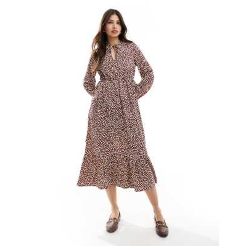 Wednesday’s Girl spot print smock midaxi dress in burgundy