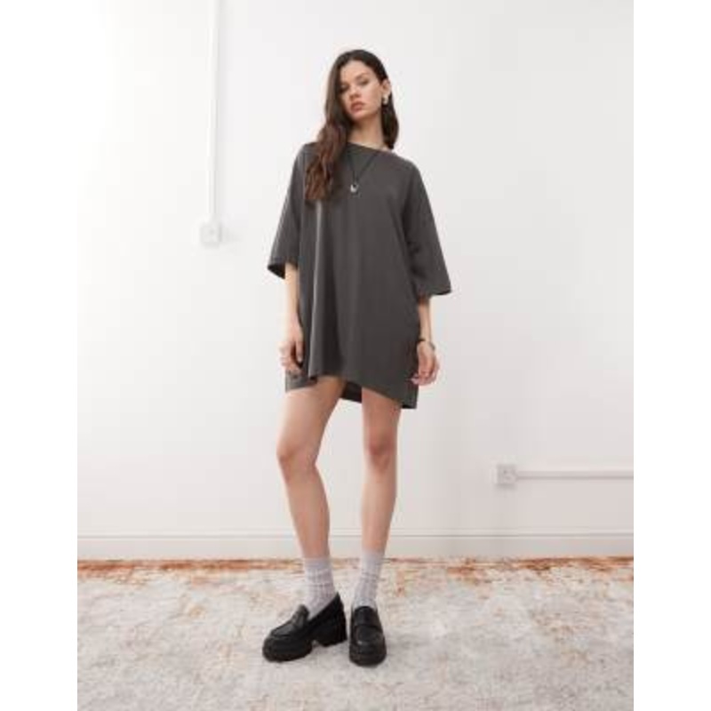 Weekday Huge t-shirt mini dress in charcoal – exclusive to