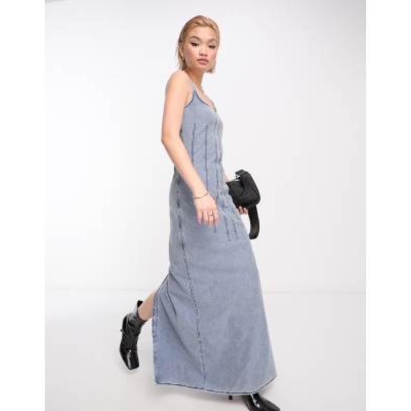 Weekday Kelsey seam detail maxi dress in washed blue