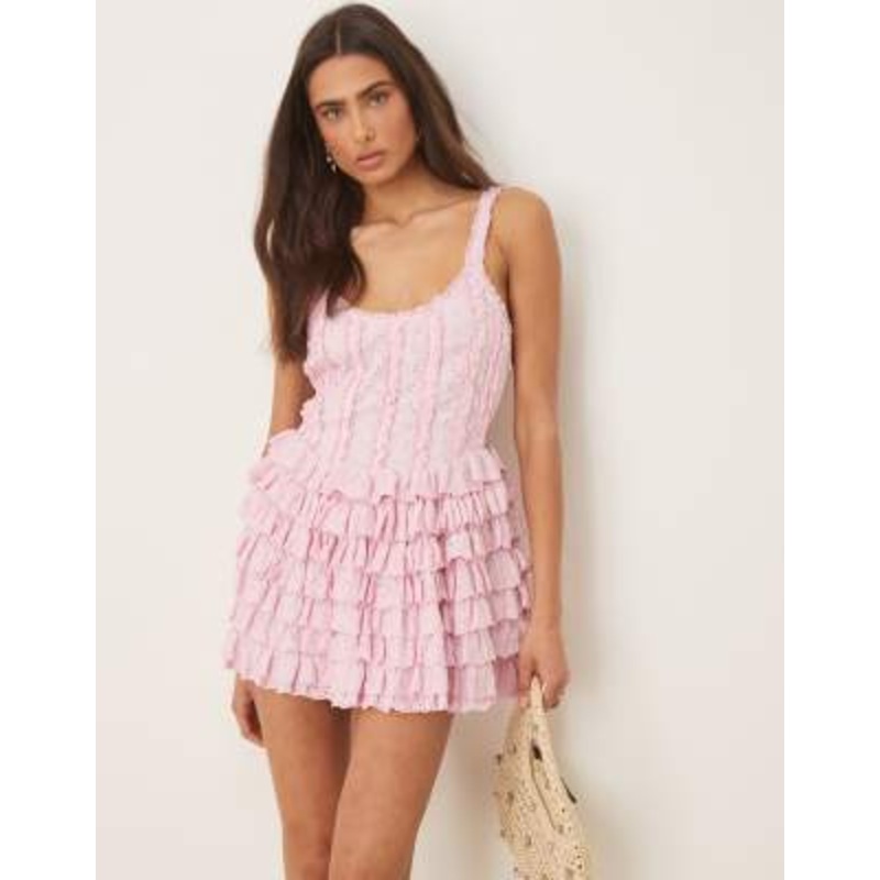 Amy Jane London Genevieve broderie ruffle mini dress in pink