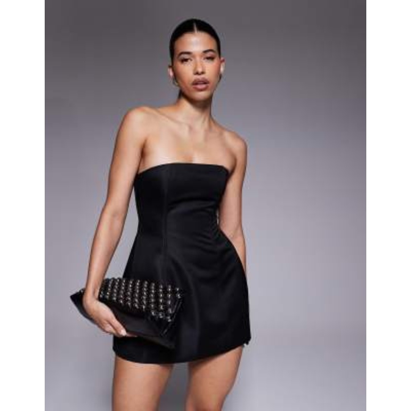 Aria Cove satin seam detail structured bandeau mini dress in black