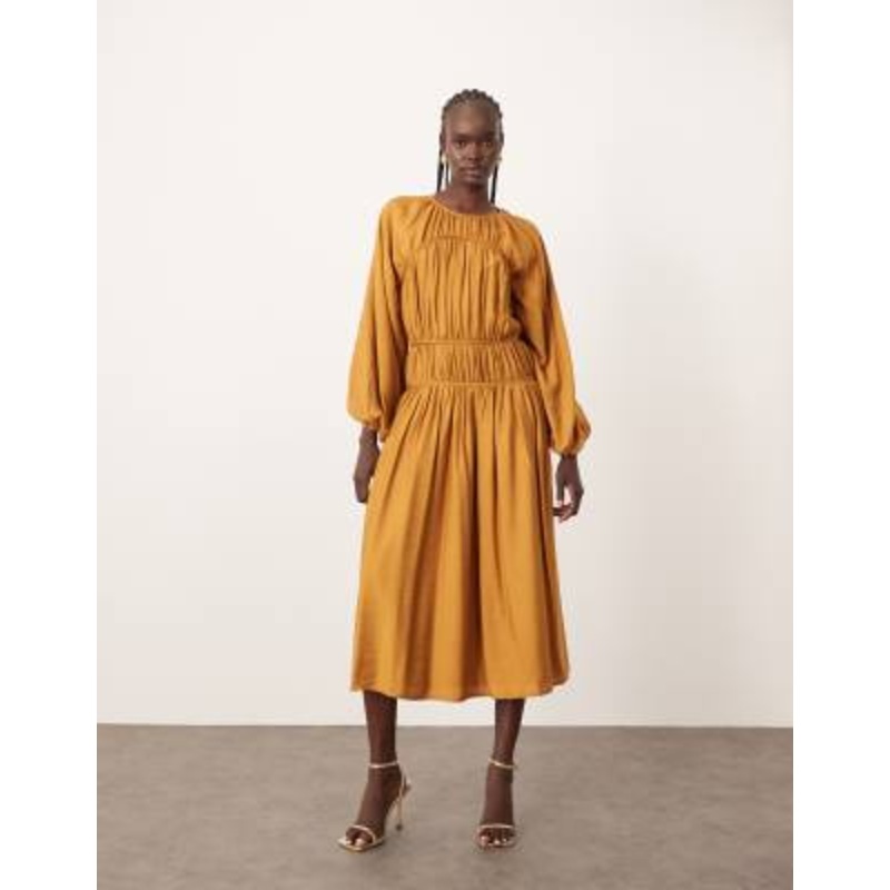 ARRANGE cotton smock midi dress in rust