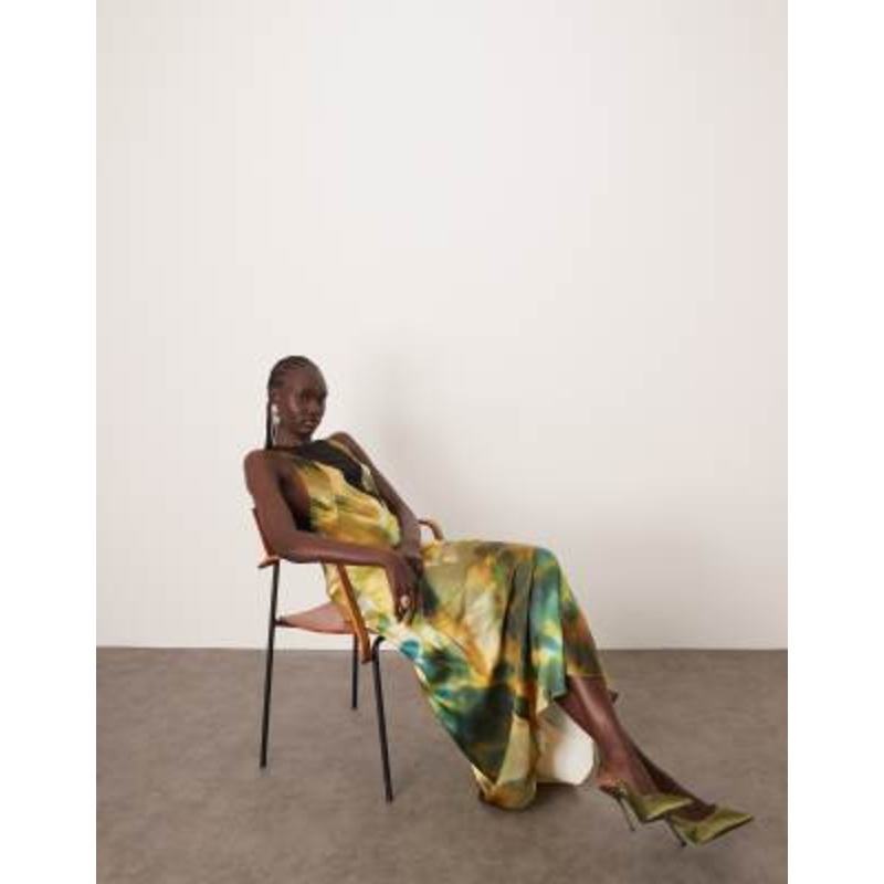 ARRANGE sheer paneled bias cut maxi dress in marble print