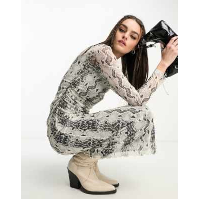 & Other Stories mesh midi dress in snake print
