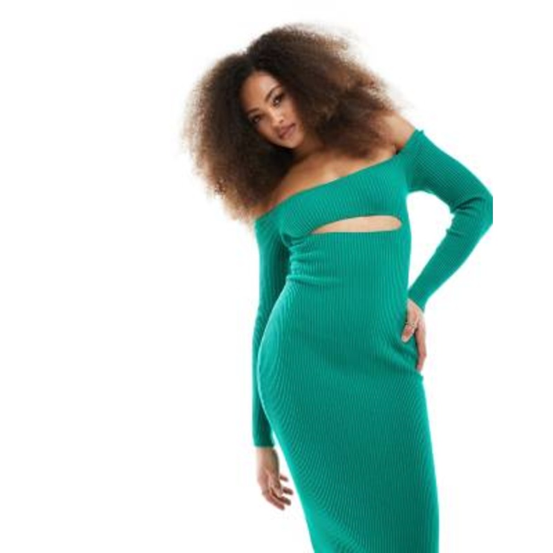4th & Reckless malory knit bardot midi dress in green