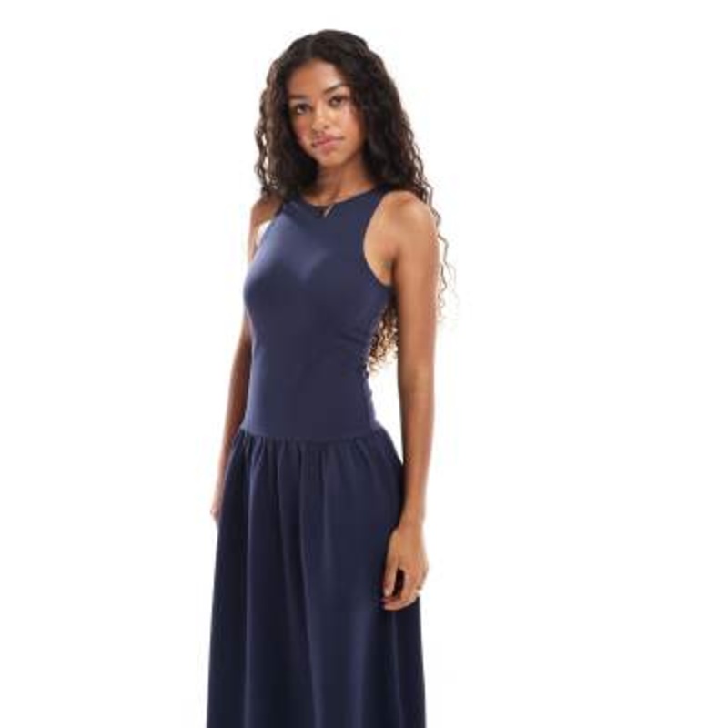 4th & Reckless sleeveless racer neck dropped waist midaxi dress in navy